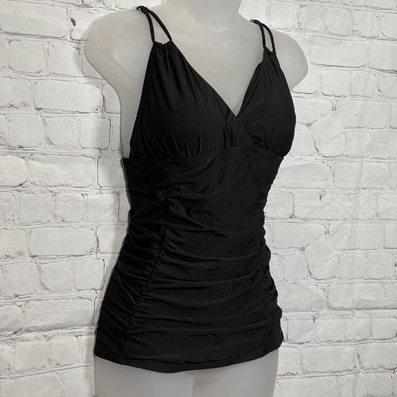 ☀️Tommy Hilfiger Black Size 14 Shirred Tummy Control Halter One-Piece NWT $108 - Picture 7 of 9